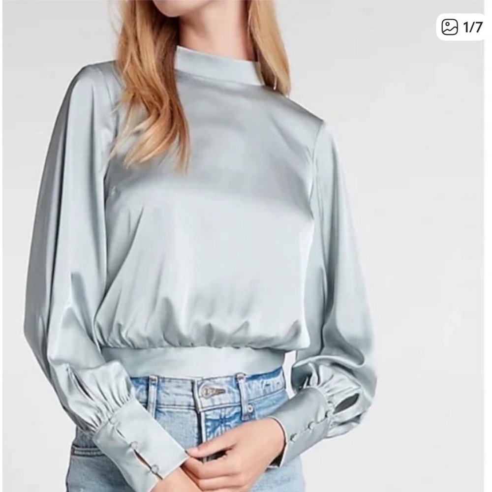 Chic Satin Long Sleeve Blouse - Light Gray